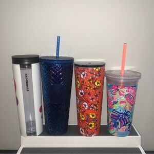 Starbucks Lot Tumbler Travel Coffee Cup Cold Lilly Pulitzer Floral Jeweled Set!